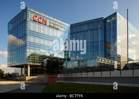 Centre des congrès de Nuremberg Nuremberg Messe, CCN, hall d'exposition avec logo, juste Nuremberg, Middle-Frankonia, Frankonia, Allemagne Banque D'Images