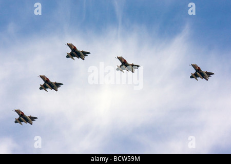 De l'air israélienne Mcdonnell douglas Skyhawk de chasse en formation Banque D'Images