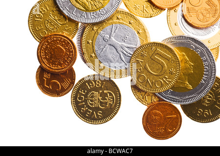 Gelt Hanoukka de différents pays isolated on white Banque D'Images