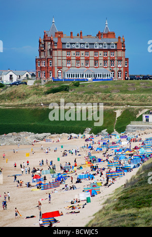 La pointe hotel surplombe la plage de fistral, Newquay, Cornwall, uk Banque D'Images