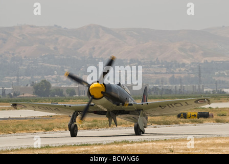 Un Hawker Sea Fury Les taxis sur la piste après un vol dans le cadre d'un salon. (Vue de face) Banque D'Images