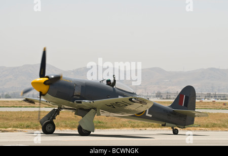 Un Hawker Sea Fury Les taxis sur la piste après un vol dans le cadre d'un salon. Banque D'Images