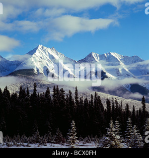 La chaîne de montagnes couvertes de neige Mitchell en hiver dans le Parc National de Kootenay, dans les Rocheuses canadiennes Colombie-Britannique Canada Banque D'Images