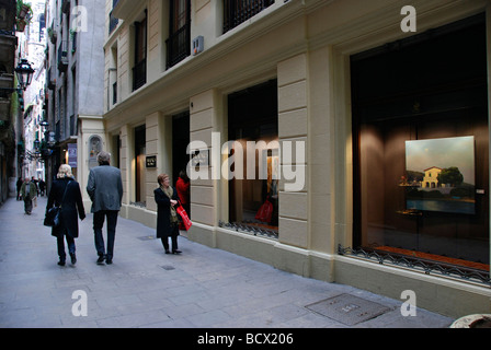 Sala Parés art gallery shop window Carrer Petritxol Quartier Gothique de Barcelone Espagne Banque D'Images
