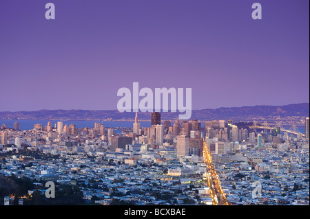 Usa California San Francisco Skyline vue de Twin Peaks Banque D'Images