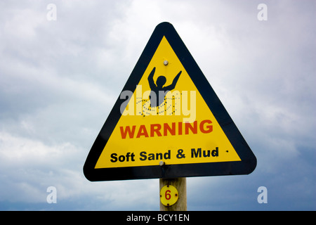 Les substrats de sable et de boue panneau d'avertissement à Burnham On Sea UK Somerset Banque D'Images