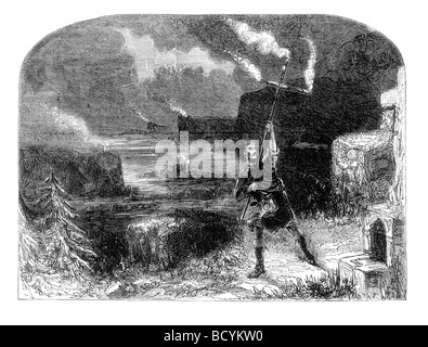 L'élevage des croisements d'incendie pour l'Assemblée de la clans des Highlands avant la bataille de Pinkie Cleugh Ecosse 10 Septembre 1547 Banque D'Images