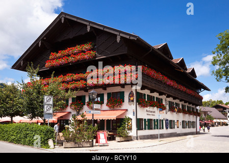 Cet hôtel bavarois traditionnel à Oberammergau, Bavière, Allemagne Banque D'Images