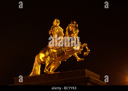 Dresde Dresde Goldener Reiter Nacht nuit Golden Knight 06 Banque D'Images