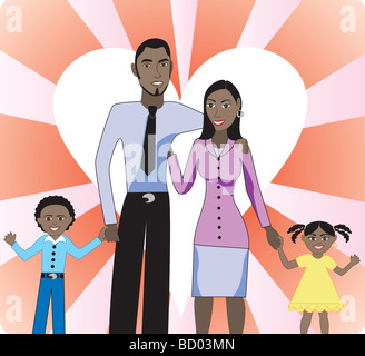 Une magnifique africaine-américaine de la famille 4 montrant leur amour et bonheur pour l'autre. Banque D'Images