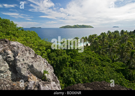 Vue du haut de l'établissement Matamanoa Island Resort, Yasawa Islands, Fidji Banque D'Images