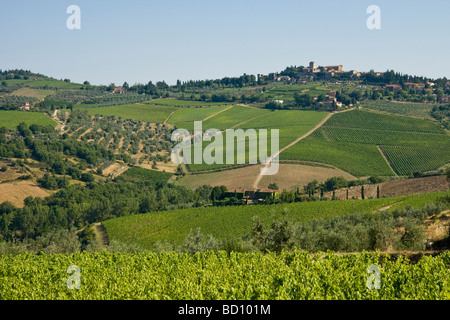 Paysage du village de Panzano et vignobles environnants en Toscane Italie Banque D'Images