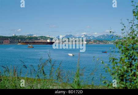 Panorama du port et lkab pour le minerai de fer, des installations de chargement de Narvik, Nordland, Norvège. Banque D'Images