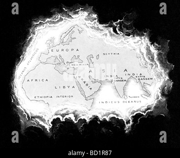 Au deuxième siècle de notre ère, d'après les Romains et de Ptolémée, il se composait de monde ce qui est montré sur cette carte. Banque D'Images