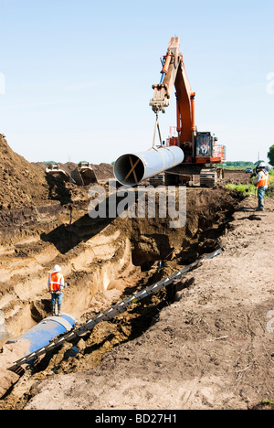 Tuyau d'eau mis à l'eau régional Louis Clark la construction de pipelines système site dans le Dakota du Sud Banque D'Images