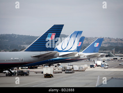 Les avions de United Airlines à l'aéroport de San Francisco. Banque D'Images