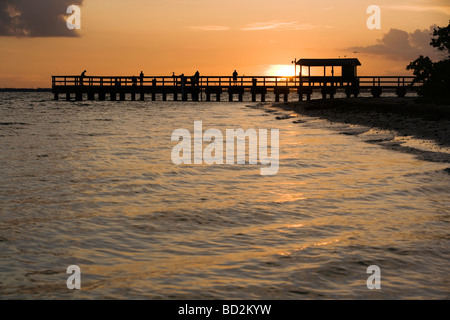 Lever du soleil à l'île de Sanibel Fishing Pier - Sanibel Island, Floride Banque D'Images