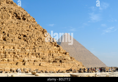 Deux Pyramides de Chéops Khéops et Khéphren Khafré à Gizeh nécropole proche de Caire Egypte Banque D'Images