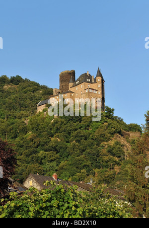 Rheinland château Burg Katz donnant sur la ville de St Goar en Allemagne Banque D'Images