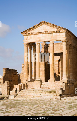 Temple de Minerve dans les ruines romaines de Sufetula à Sbeitla, Tunisie Banque D'Images