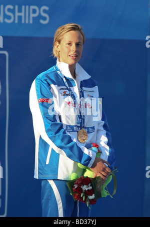 Federica Pellegrini ITA femmes gagnant s 200 m libre en un temps record du monde de la FINA à Rome Italie Championnats du Monde de Natation Banque D'Images