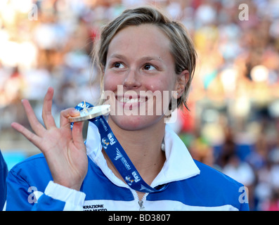 Federica Pellegrini ITA femmes gagnant s 200 m libre en un temps record du monde de la FINA à Rome Italie Championnats du Monde de Natation Banque D'Images