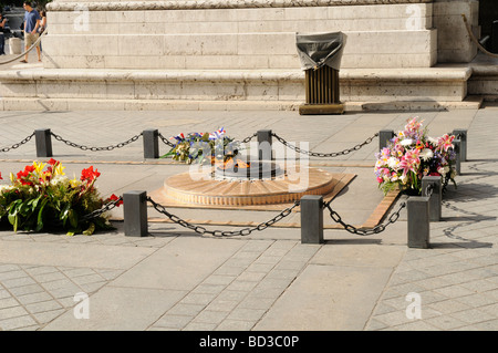 Tombe du Soldat inconnu et la flamme sous l'Arc de Triomphe, Paris, France Banque D'Images