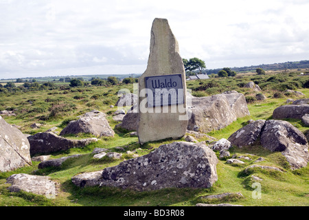 Pierre commémorative de Carreg Waldo au poète gallois Waldo Williams, Mynachlog Ddu, Preseli Hills, Pembrokeshire, pays de Galles, ROYAUME-UNI Banque D'Images