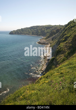 Vue du point de Peveril à Swanage vers tête de Durlston, Dorset, England, UK Banque D'Images