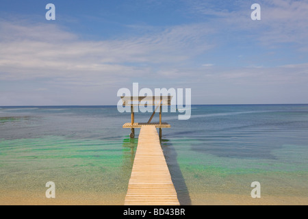 Pier dans les Caraïbes, l'île de Roatan, Honduras Banque D'Images