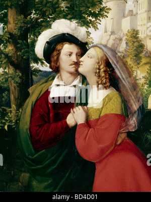 Beaux-arts, Moritz von Schwind, (1804 - 1871), peinture, 'Knigthly Ritterliches Couple' ('Liebespaar'), Musée Heydt, Wupper Banque D'Images