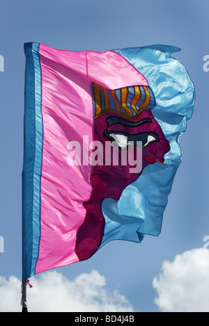 Drapeaux colorés dans Penzance pour le festival Golowan Banque D'Images