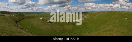 Panorama de l'Arbor néolithique bas le cercle de pierre couchée, près de Buxton, Derbyshire, Royaume-Uni Banque D'Images