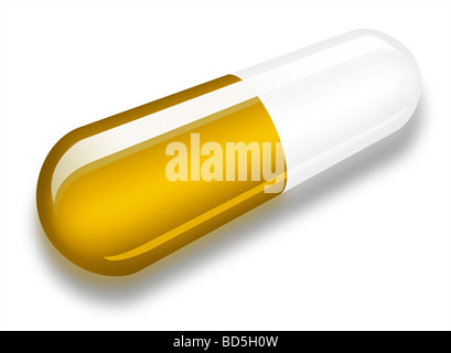 Illustration d'un seul tamiflu capsule sur un fond blanc avec une ombre portée Banque D'Images