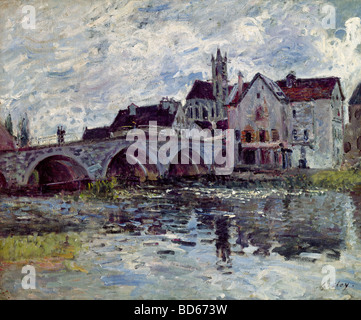 Beaux-arts, Sisley, Alfred, (1839 - 1899), peinture, 'le Pont de Moret", 1887, huile sur toile, nouveau Musée du Havre, Français Banque D'Images