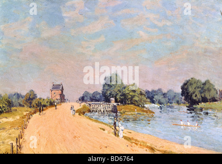 Beaux-arts, Sisley, Alfred, (1839 - 1899), peinture, "La route de l'établissement', 1874, huile sur toile, 38,8 x 55,4 cm, Neue Pinakoth Banque D'Images