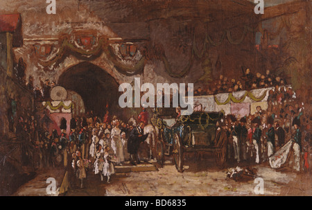 Beaux-arts, Spitzweg, Carl (1808 - 1885), peinture, 'erenissimi Ankunft', collection privée, Karl, allemand, de style Biedermeier, 19e Banque D'Images