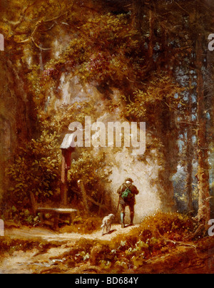 Beaux-arts, Spitzweg, Carl (1808 - 1885), peinture, chasseur dans la forêt, Wimmer Gallery, Munich, bois, bois, Karl, Allemand, Bied Banque D'Images