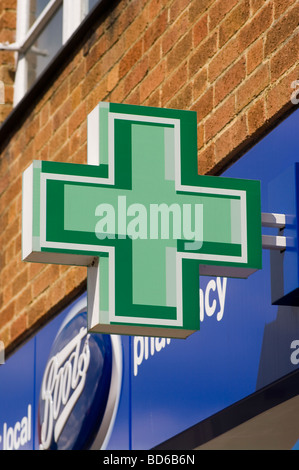 La croix verte Pharmacie Sign Banque D'Images