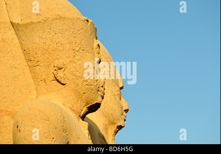 Des statues colossales à cour de cachette de Cité parlementaire d'Amon Re complexe du temple de Karnak Louxor Égypte près de Banque D'Images