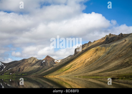 Lac de montagne de l'église, Landmannalaugar, Islande Banque D'Images