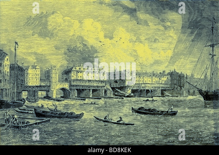 Le Pont de Londres 1756 Illustration de l'Ancien et du nouveau Londres par Edward Walford Cassell c 1880 Banque D'Images