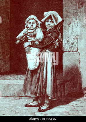 Les enfants de paysans de l'illustration de l'Italien Campagna Photos de Samuel Manning Religious Tract Society c 1880 Banque D'Images