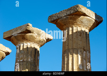 Dorik grecque des colonnes en ruines de Temple E à Selinunte Sicile Banque D'Images