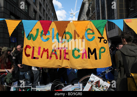 Camp climatique lors du sommet du G20 à Londres de protestation. Banque D'Images