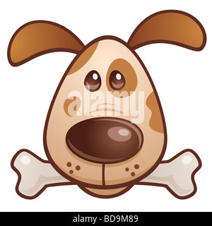 Cartoon Vector illustration d'un chiot mignon chien avec un os dans sa bouche. Banque D'Images