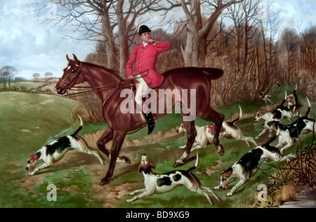 Homme à cheval, avec des chiens, la chasse au renard. Banque D'Images