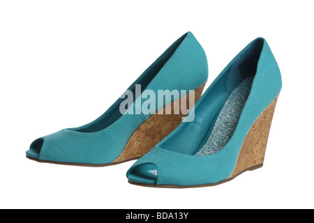 Womens shoes bleu sur fond blanc Banque D'Images