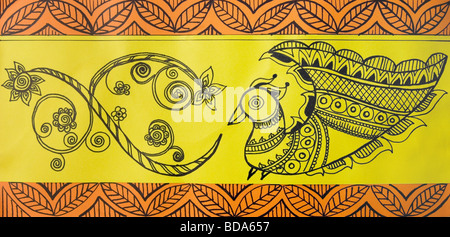 Close-up d'une peinture de Madhubani Banque D'Images