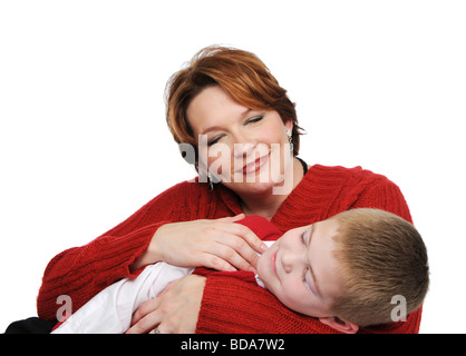 Portrait de mère et fils isolated on white Banque D'Images